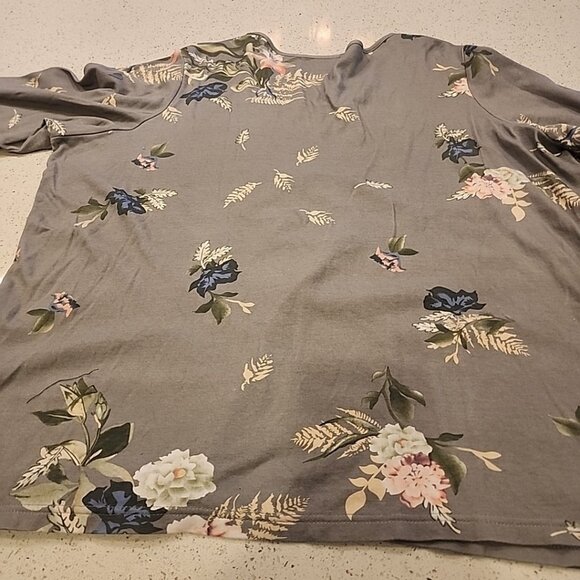 quacker factory 2x Gray Floral Cotton Shiry Rhinestones 3/4 Sleeves - Picture 7 of 7